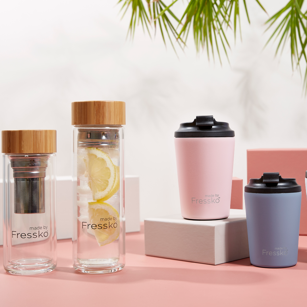 Made by Fressko glass flask and coffee cup