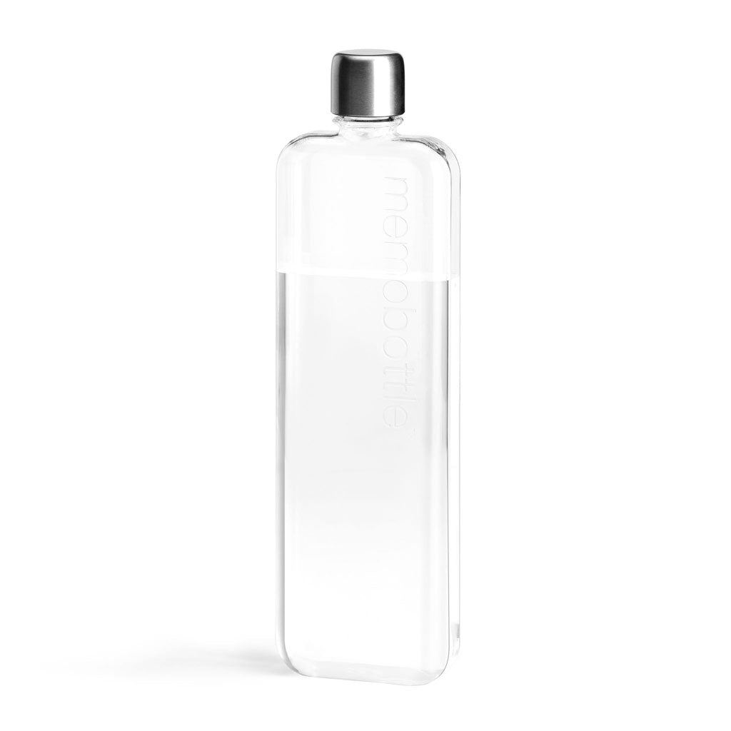 Water Bottle, Reusable Water Bottles - Small , Refillable Flat Memo Rectangle Pocket Drinking Bottle, Slim , 400ml - White, Size: 4 cm